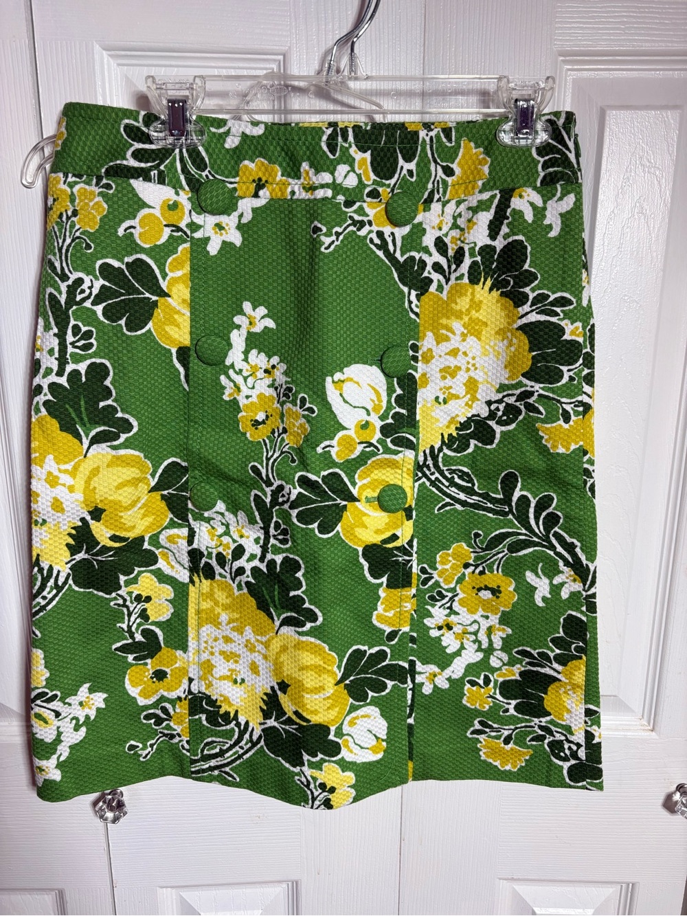 Talbots Green Floral Skirt with Yellow & White Blooms